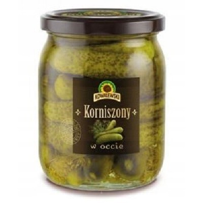 Kowalewski OGÓRKI KORNISZONY W OCCIE konserwowe całe 500g SŁOIK KRÓTKA DATA